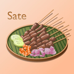 Sate is a typical Indonesian food, namely grilled goat or beef and served with peanut sauce and soy sauce. Accompanied by cucumber, onion and carrot. Dishes during the Eid al-Adha celebration