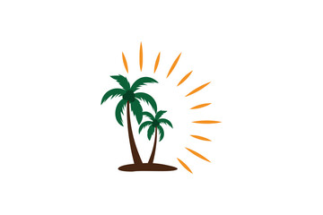 palm tree with modern sunrise logo design template element vector © Aris_Creative