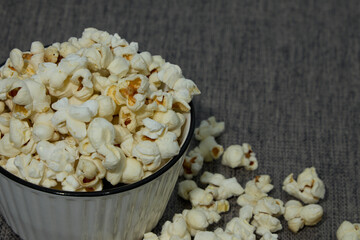 Spilled white popcorn, savory and delicious