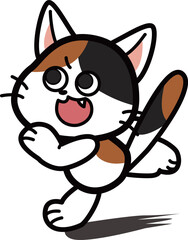 走る三毛猫のキャラクター　かわいい動物のベクターイラスト素材