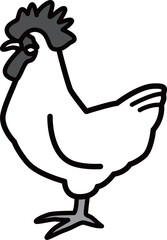 にわとりのモノクロイラスト　動物のシンプルなベクターイラスト素材