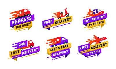 vector fast delivery badges labels set