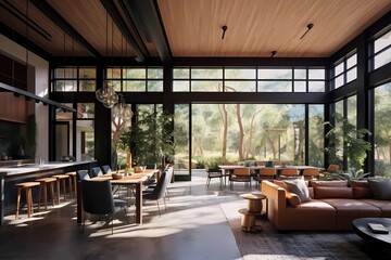 Fototapeta premium image of a minimalist living room with clean lines, neutral palette, and abundant natural light, simplicity, serenity, harmonious design, mindful living, airy atmosphere