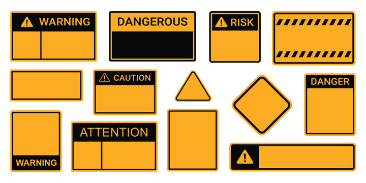 set of blank yellow danger signs vector