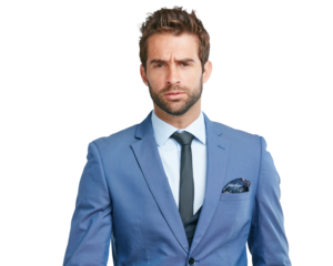 Tax, portrait or angry face of businessman annoyed by debt isolated on transparent png background. Anger, stressed salesman or upset trader frustrated by fraud corruption or financial scam problem