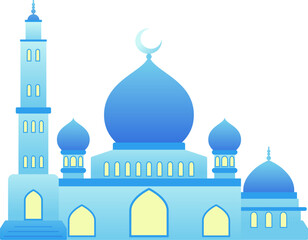 Mosque vector illustration. Shiny mosque icon for sign and symbol of muslim worship place. Mosque gradient icon of islam religion and muslim faith. Place of muslim to pray