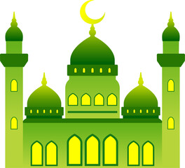 Mosque vector illustration. Shiny mosque icon for sign and symbol of muslim worship place. Mosque gradient icon of islam religion and muslim faith. Place of muslim to pray