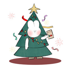 christmas tree with santa claus bunnie cosplay