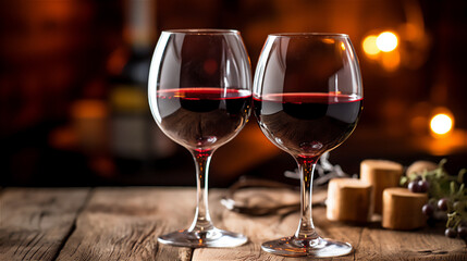 Photo of Glasses of Red Wine in a Rustic environment.