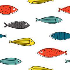 seamless pattern with colorful fishes