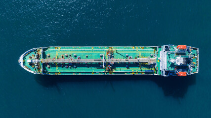 Aerial view tanker. Tanker ship logistic and transportation business oil and gas industry at sea.Ship tanker gas LPG, oil tanker,gas tanker,Refinery Industry cargo ship.Import export trade logistics.