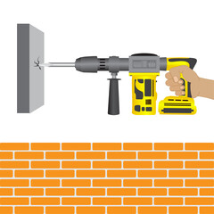 Construction worker working with jackhammer. character illustration cartoon vector