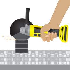 portable grinder processes metal. flat vector illustration. © TakaYIB