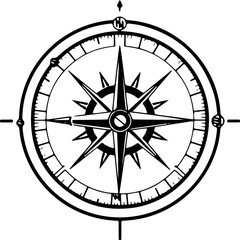 Compass outline vector illustration, Hiking elements
