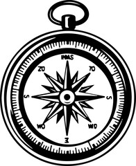 Compass outline vector illustration, Hiking elements
