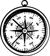 Compass outline vector illustration, Hiking elements
