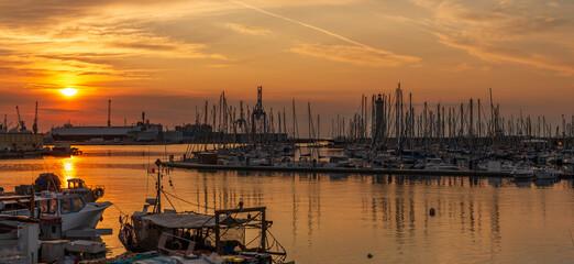 Sunrise over the fishing and trading port in Sète, Occitanie, France