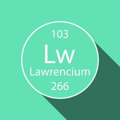 Lawrencium symbol with long shadow design. Chemical element of the periodic table. Vector illustration.