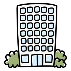 太い線で描かれたカットイラスト / 背の高い建物