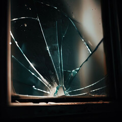 a broken glass in window frame with Generative AI.