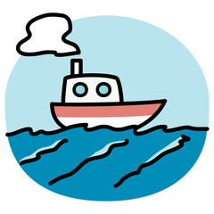 太い線で描かれたカットイラスト / 海とボート