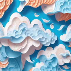 3D Paper Quelling Cloud Vector Illustration with Sculptural Paper Craft. Whimsical Wisps: 3D Quilled Sky Dreams.