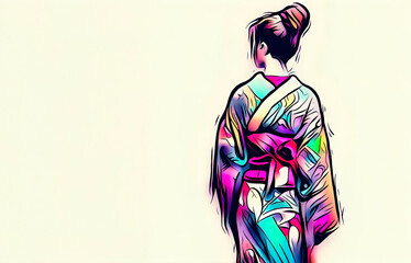 one kimono female in graffiti color style with Generative AI.
