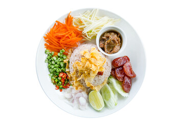Top view of Rice mixed with Shrimp Paste, focus selective