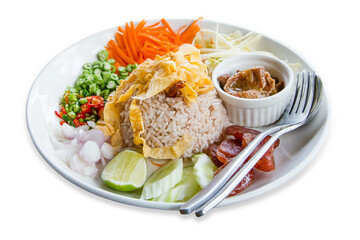 Top view of Rice mixed with Shrimp Paste, focus selective