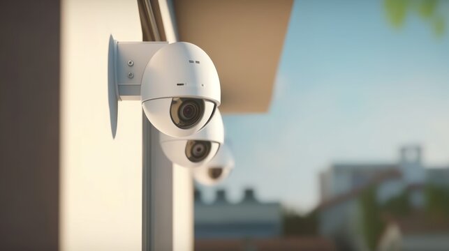 2023 new CCTV security cameras for outdoor use Installed outside the house, the alarm system, the background picture is a picture of the house.