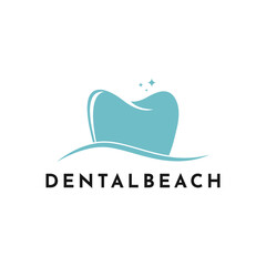 Tooth Teeth Dental with Ocean Wave for Beach Dentistry Logo Design Idea