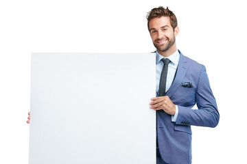 Portrait, poster mockup or happy businessman with billboard for advertising and branding or...