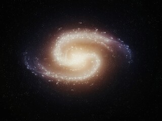 Galaxy with two arms in outer space. Clusters of stars in the universe. Spiral structure of the galaxy.