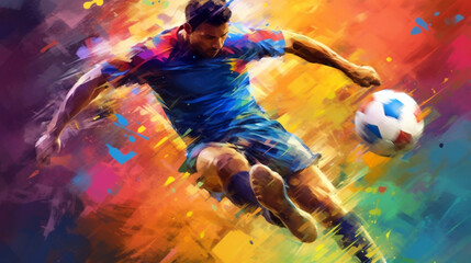 soccer player in attack colorful image image in abstract impressionism style. Generative Ai. 