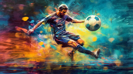 Fototapeta na wymiar soccer player in action image in the style of abstract impressionism. Generative Ai. 