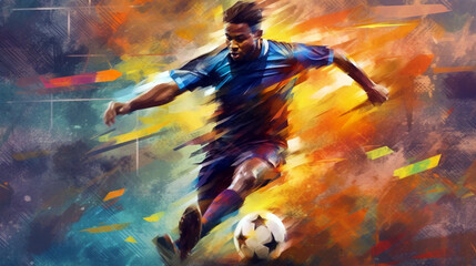 soccer player with ball image in abstract impressionism style. Generative Ai. 