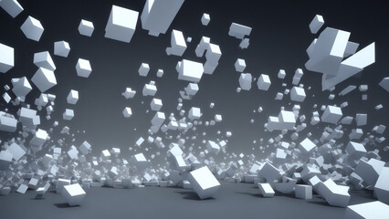 Upward floating white cube with dark background