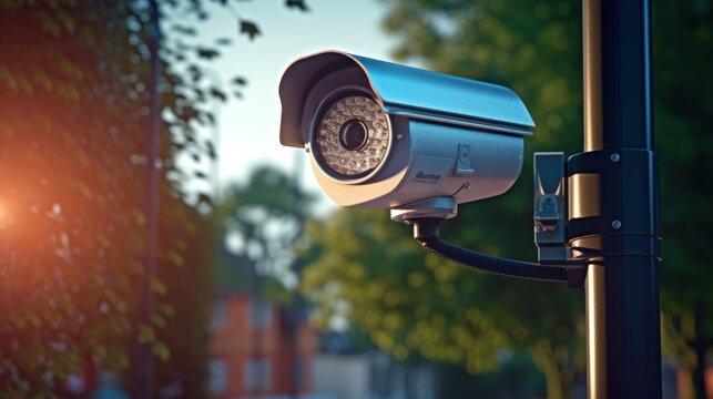New 2023 CCTV cameras for outdoor use Installed outside the house, anti-theft system, the background image is a picture of the house.