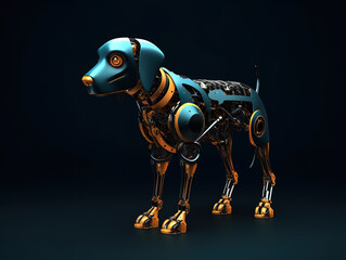 A robot dog standing on a black surface. Generative AI.
