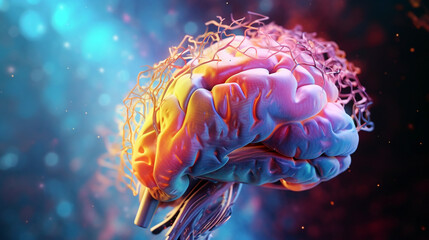 abstract futuristic image of the human brain in a colorful palette. Generative Ai. 