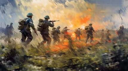 fighting. Soldiers go on the attack. Generative Ai. 