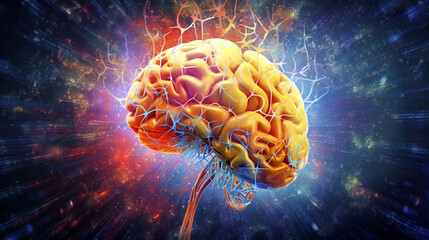 Fantasy picture of human brain in space. Generative Ai. 