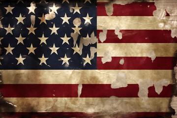 American flag of the United States of America background with a distressed vintage weathered effect also known as the Stars and Stripes, computer Generative AI stock illustration image