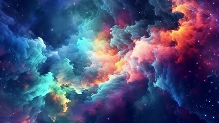 Fototapeta na wymiar Colorful space galaxy cloud nebula. Starry night cosmos. Universe science astronomy. Supernova background wallpaper, Generative AI