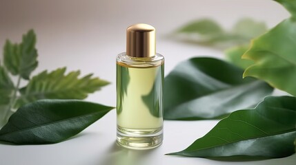 cosmetic laboratory research and development. science bio skincare cream serum product with leaves. natural organic beauty cosmetics concept. cosmetology, Generative AI