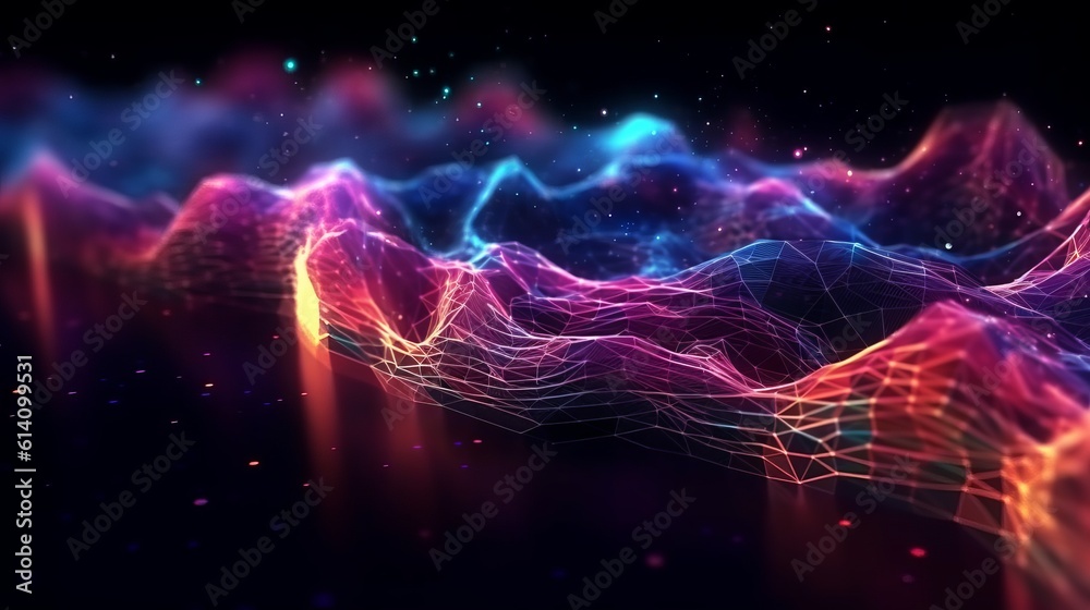 Wall mural cyber big data flow. blockchain data fields. network line connect stream. concept of ai technology, 