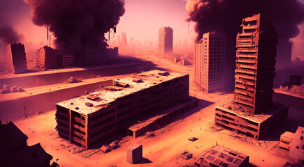 A Desolate City Ravaged by War: Desert Climate, Sweltering Heat. Generative AI.