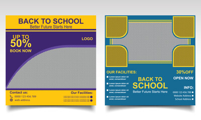 Back to school banner design. School or college admission online post or leaflet template. 