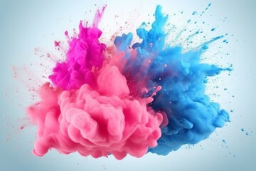 Fototapeta na wymiar 3D illustration capturing the freeze motion of an explosion of pink and blue powder. A vibrant burst of colors in mesmerizing detail. Generative AI