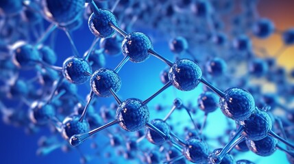 Molecular structure illustration close up blue background, Generative AI - obrazy, fototapety, plakaty